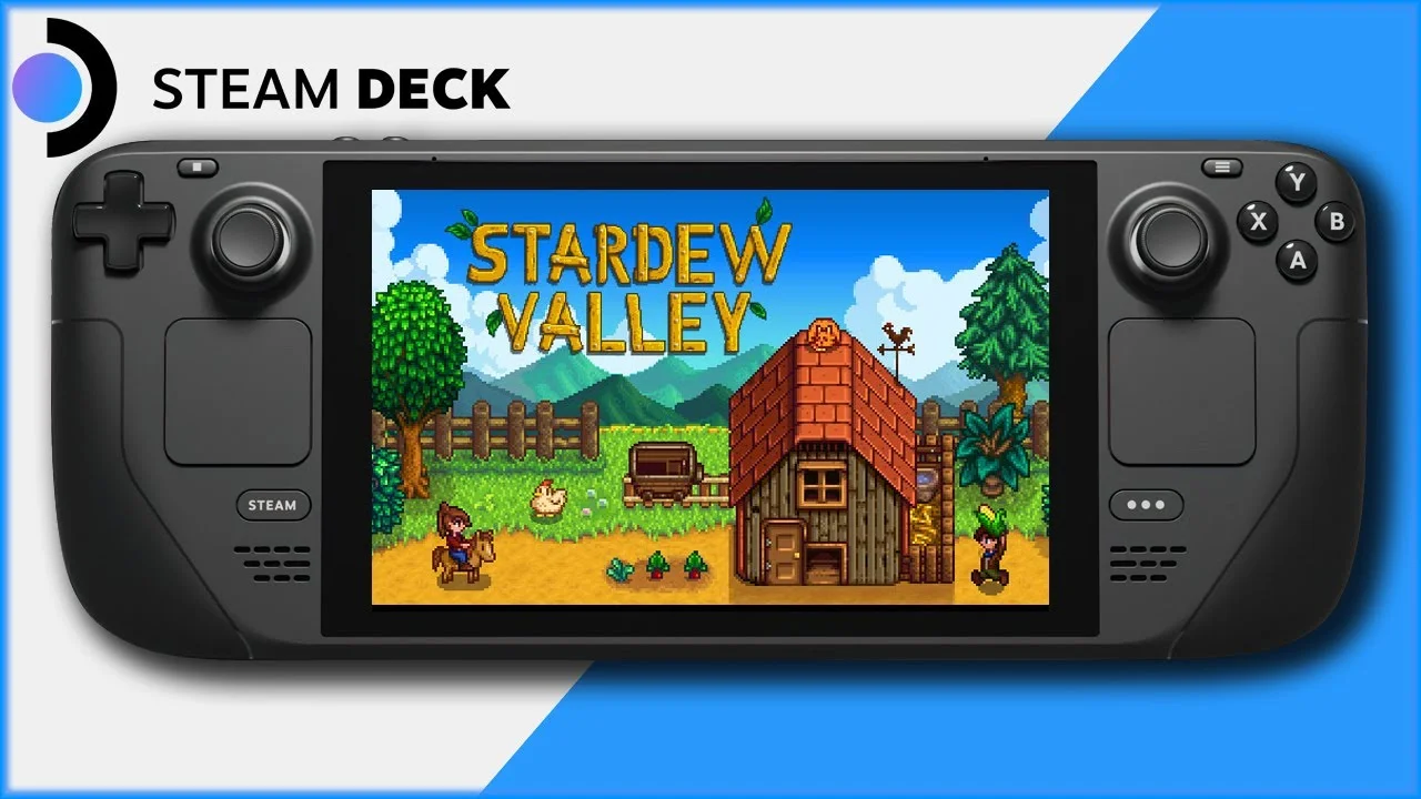 Montagem com o jogo Stardew Valley no Steam Deck